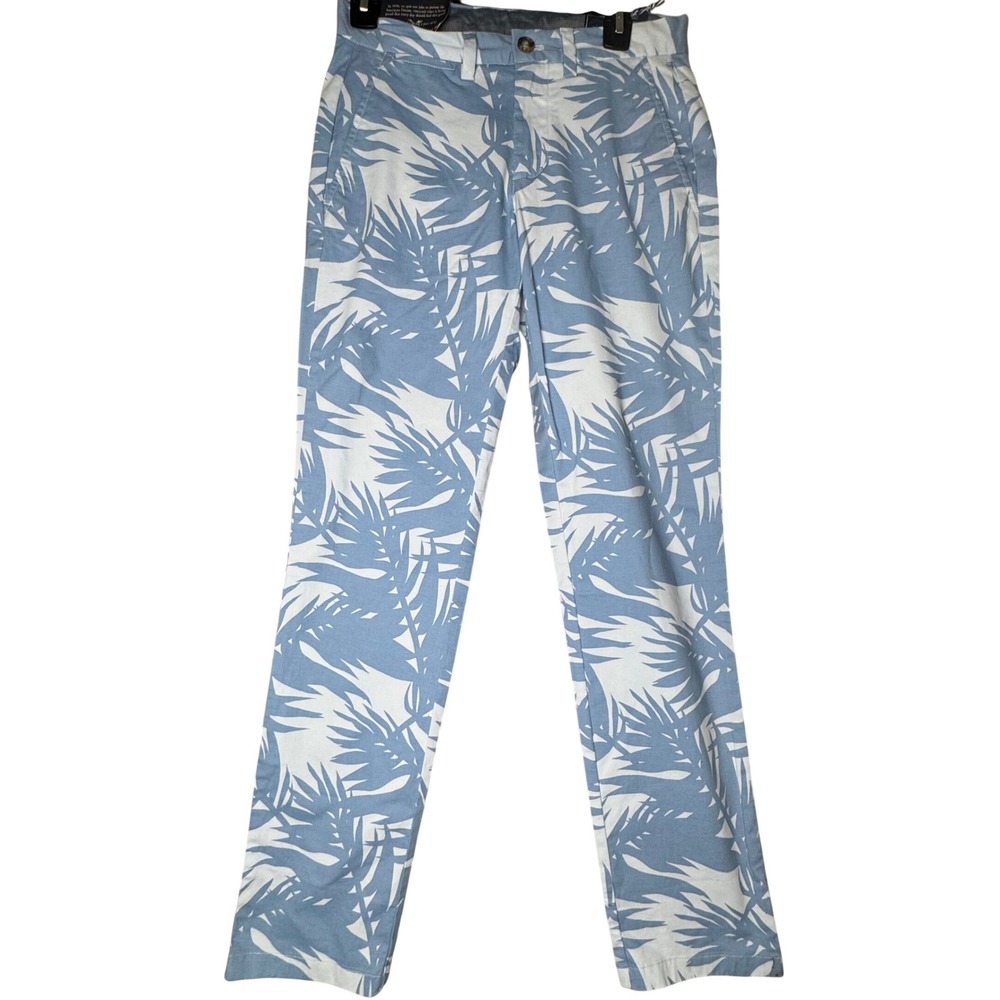 Vineyard Vines Mens Breaker Pants Blue White Palm Leaf Tropical Chino 28x29